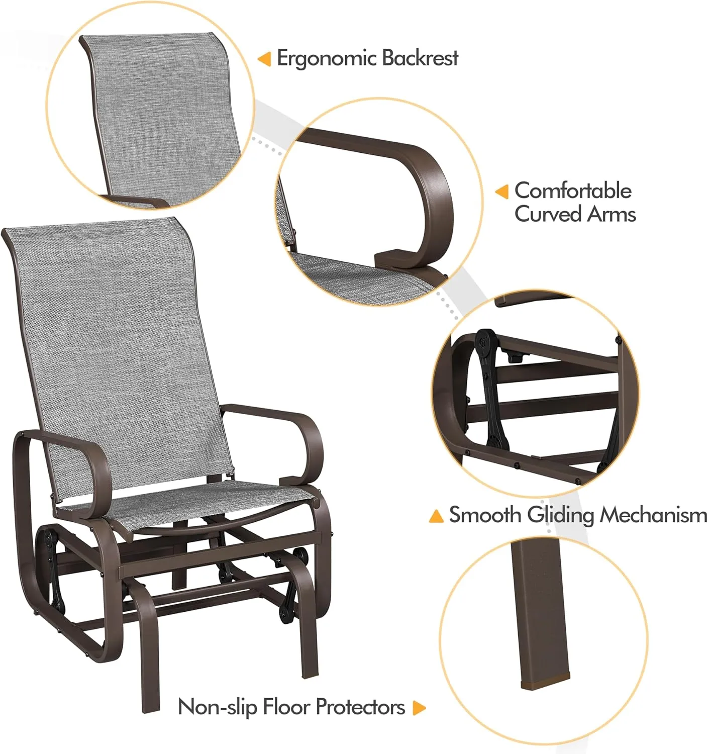 Yaheetech Outdoor Patio Glider, Rocking Lounge Chair with Texteline Fabric and Steel Construction for Porch Patio Balcony Set of 1