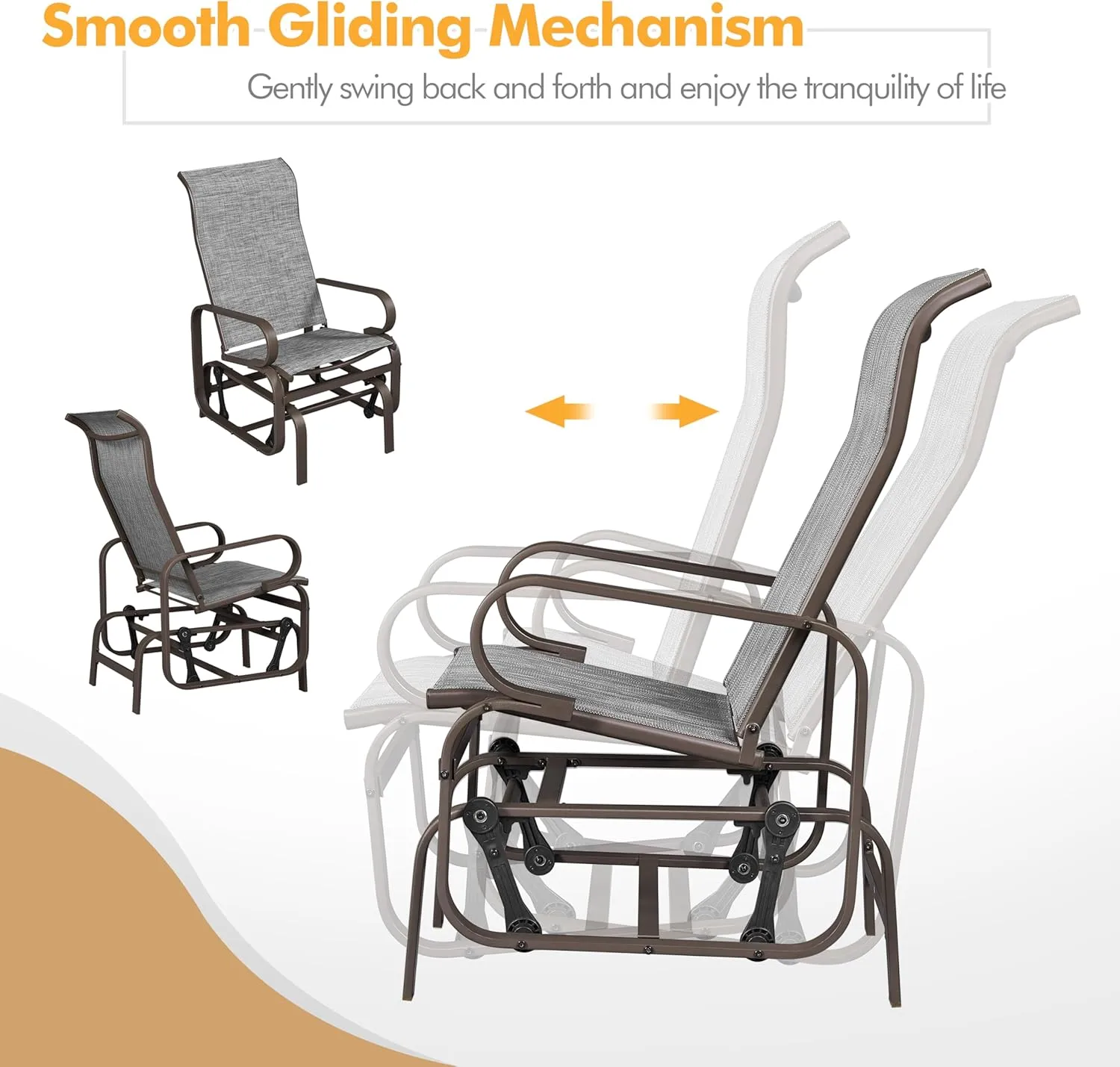 Yaheetech Outdoor Patio Glider, Rocking Lounge Chair with Texteline Fabric and Steel Construction for Porch Patio Balcony Set of 1