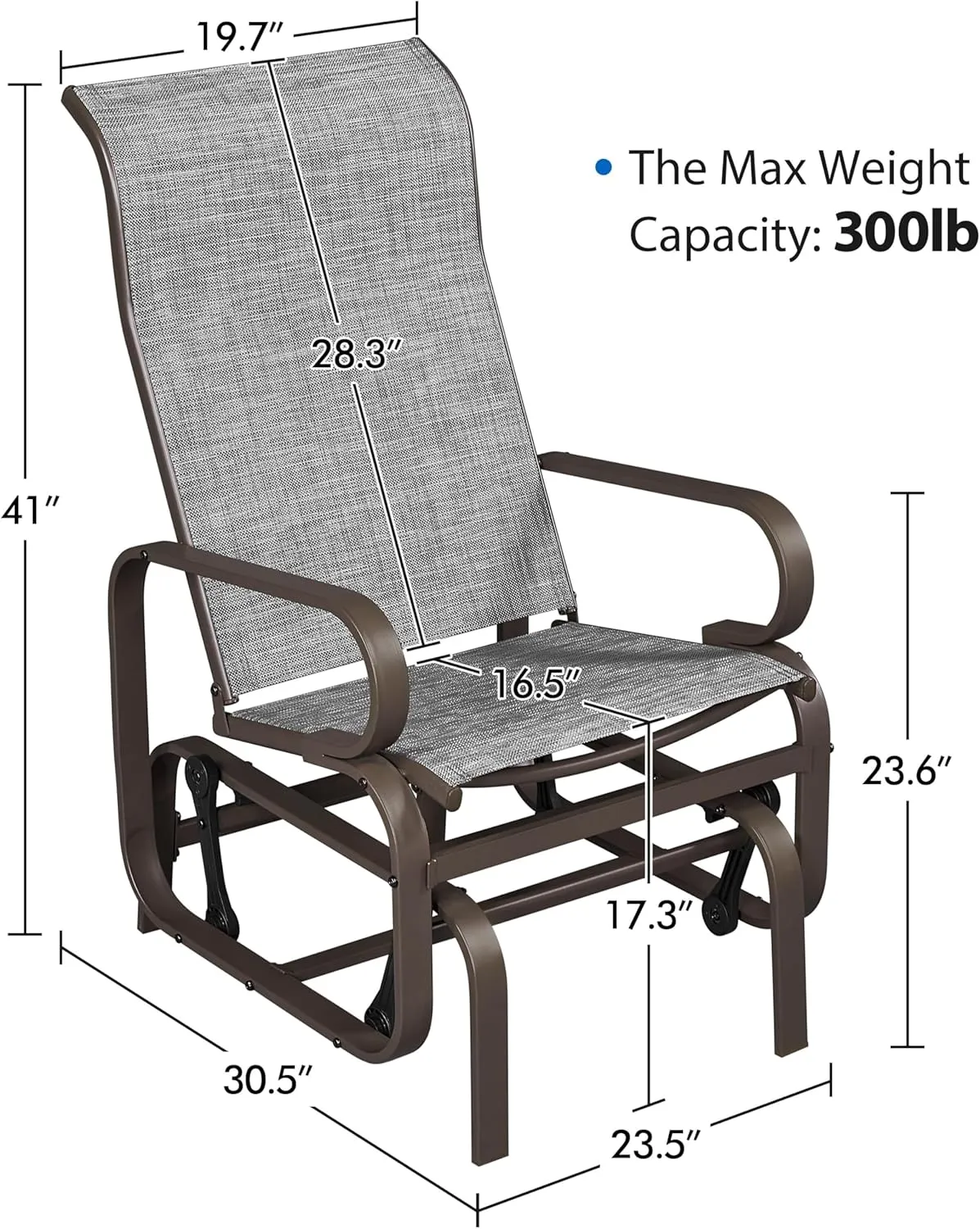 Yaheetech Outdoor Patio Glider, Rocking Lounge Chair with Texteline Fabric and Steel Construction for Porch Patio Balcony Set of 1