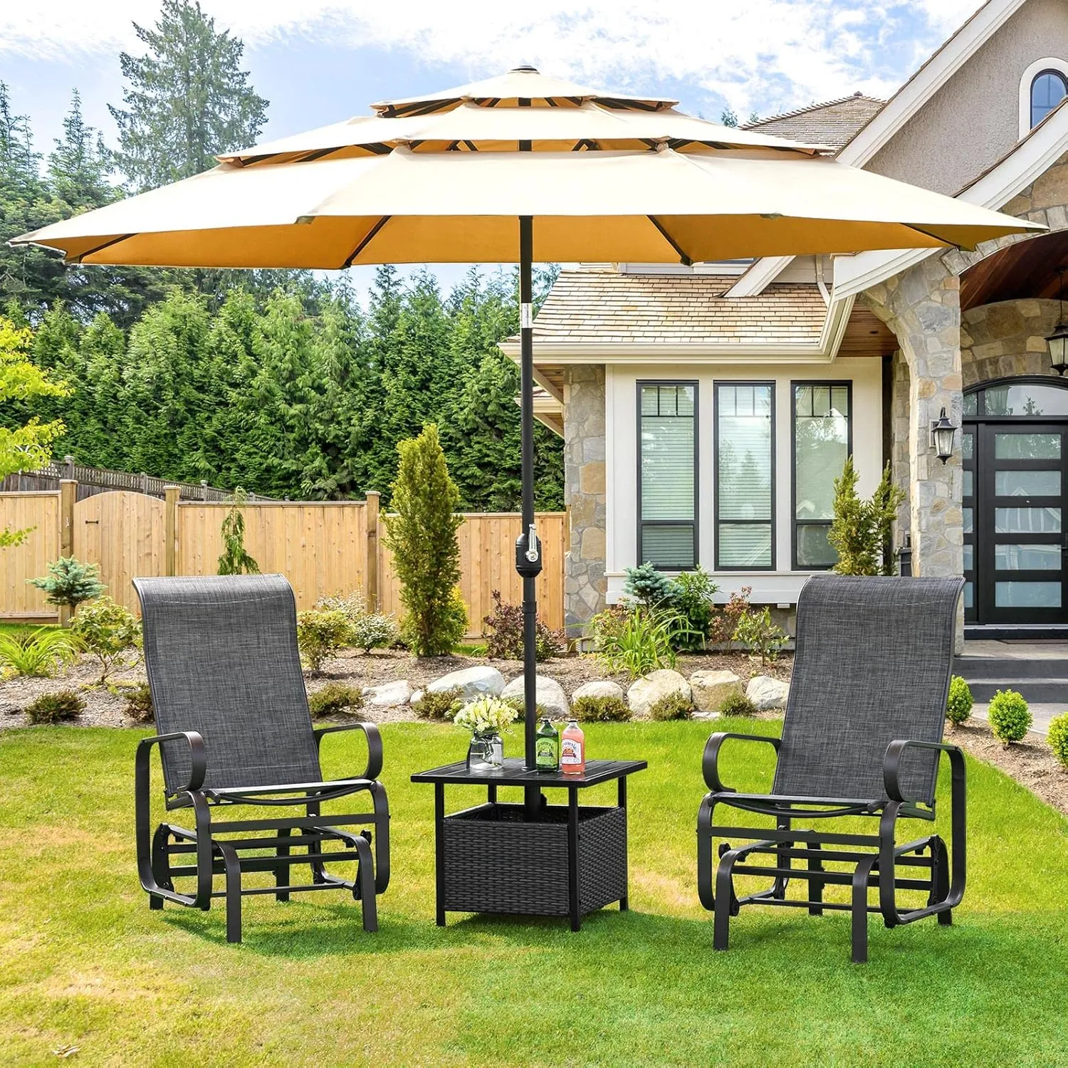 Yaheetech Outdoor Patio Glider, Rocking Lounge Chair with Texteline Fabric and Steel Construction for Porch Patio Balcony Set of 1