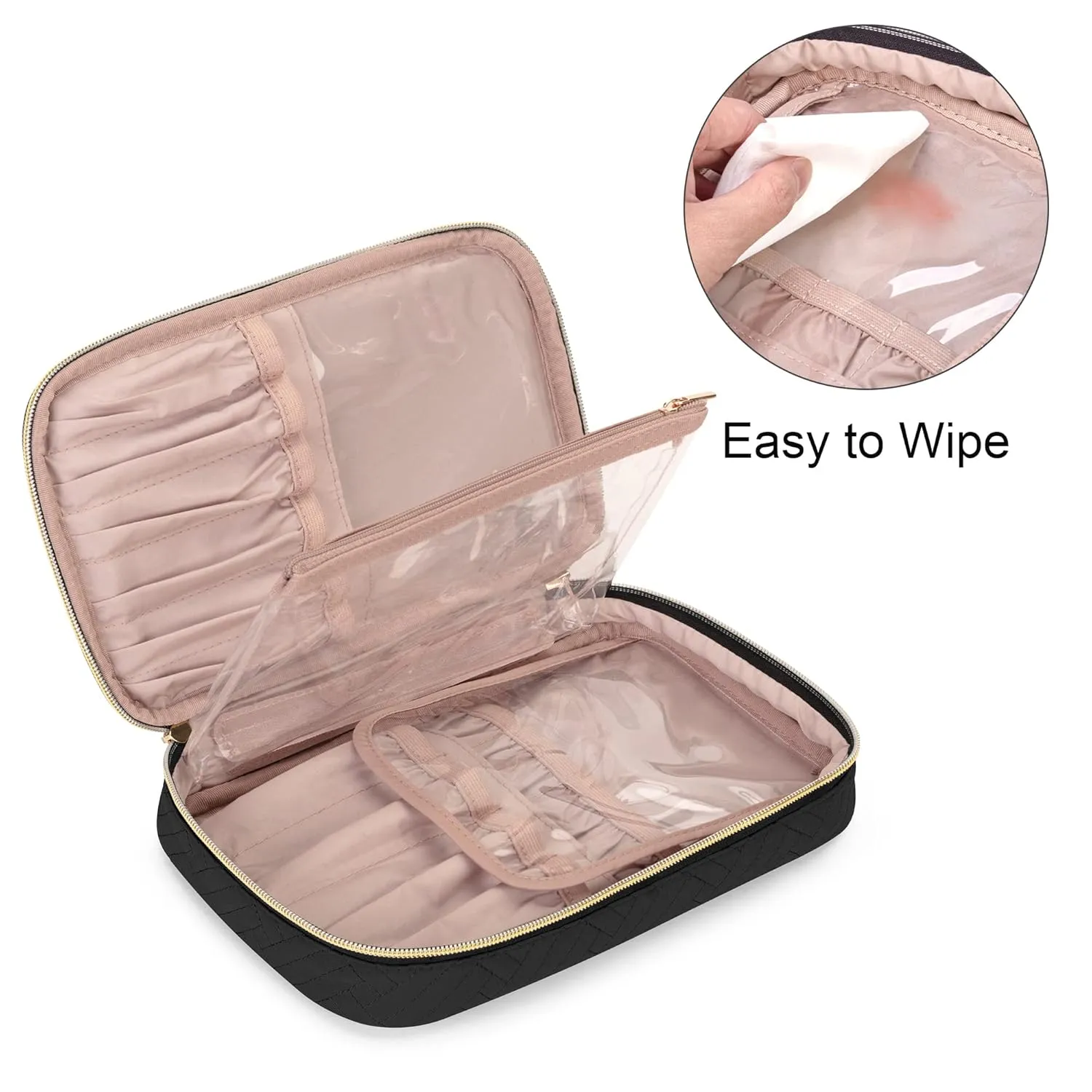 Yarwo Travel Makeup Brushes Bag, Portable Cosmetic Bag for Makeup Brushes (up to 9.4") and Cosmetic Essentials, Black (BAG ONLY, PATENTED DESIGN)
