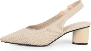 YEOJOU Women's Closed Toe Slingback Heels Kitten Heel Knit Pumps Dress Shoes