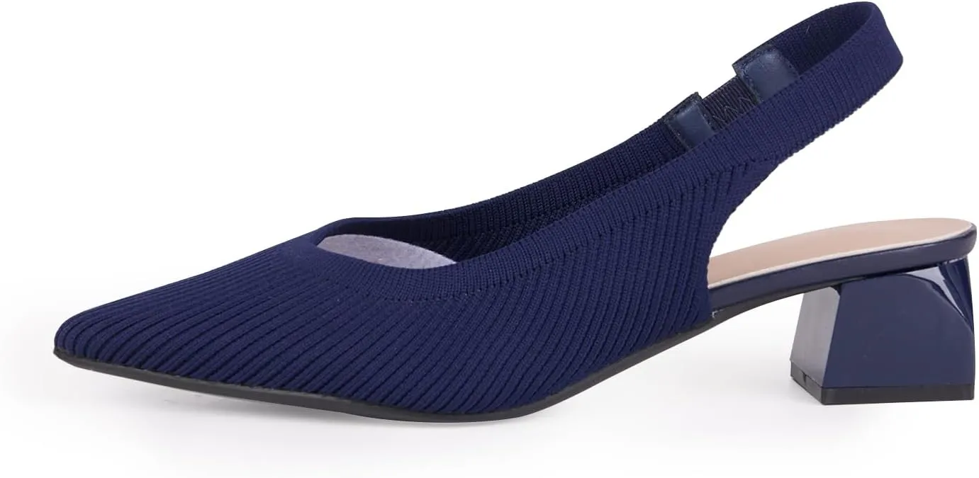 YEOJOU Women's Closed Toe Slingback Heels Kitten Heel Knit Pumps Dress Shoes