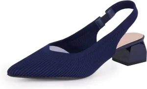 YEOJOU Women's Closed Toe Slingback Heels Kitten Heel Knit Pumps Dress Shoes