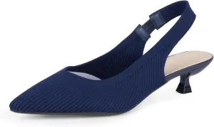 YEOJOU Women's Closed Toe Slingback Heels Kitten Heel Knit Pumps Dress Shoes
