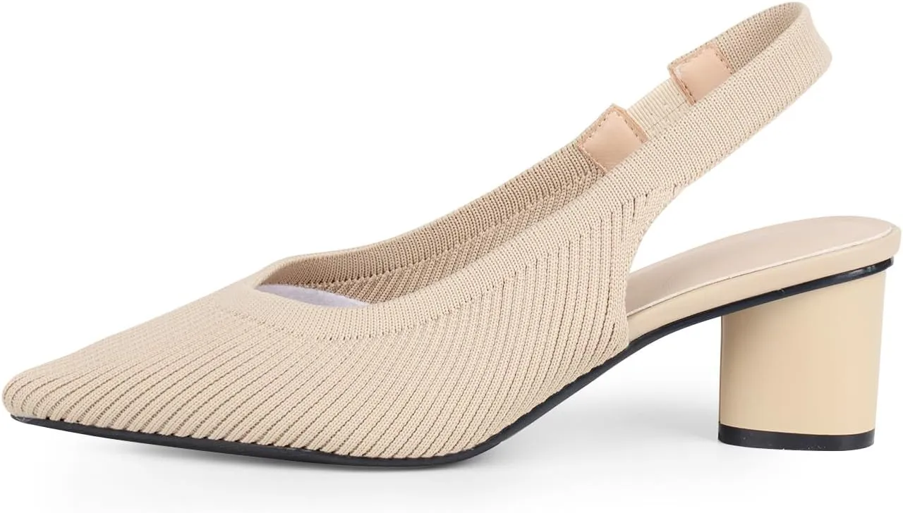 YEOJOU Women's Closed Toe Slingback Heels Kitten Heel Knit Pumps Dress Shoes