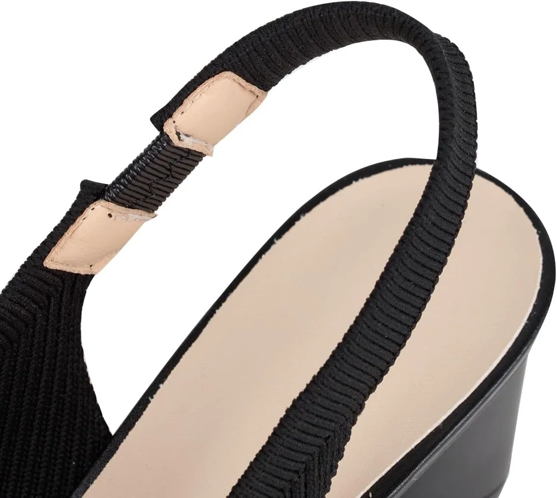 YEOJOU Women's Closed Toe Slingback Heels Kitten Heel Knit Pumps Dress Shoes