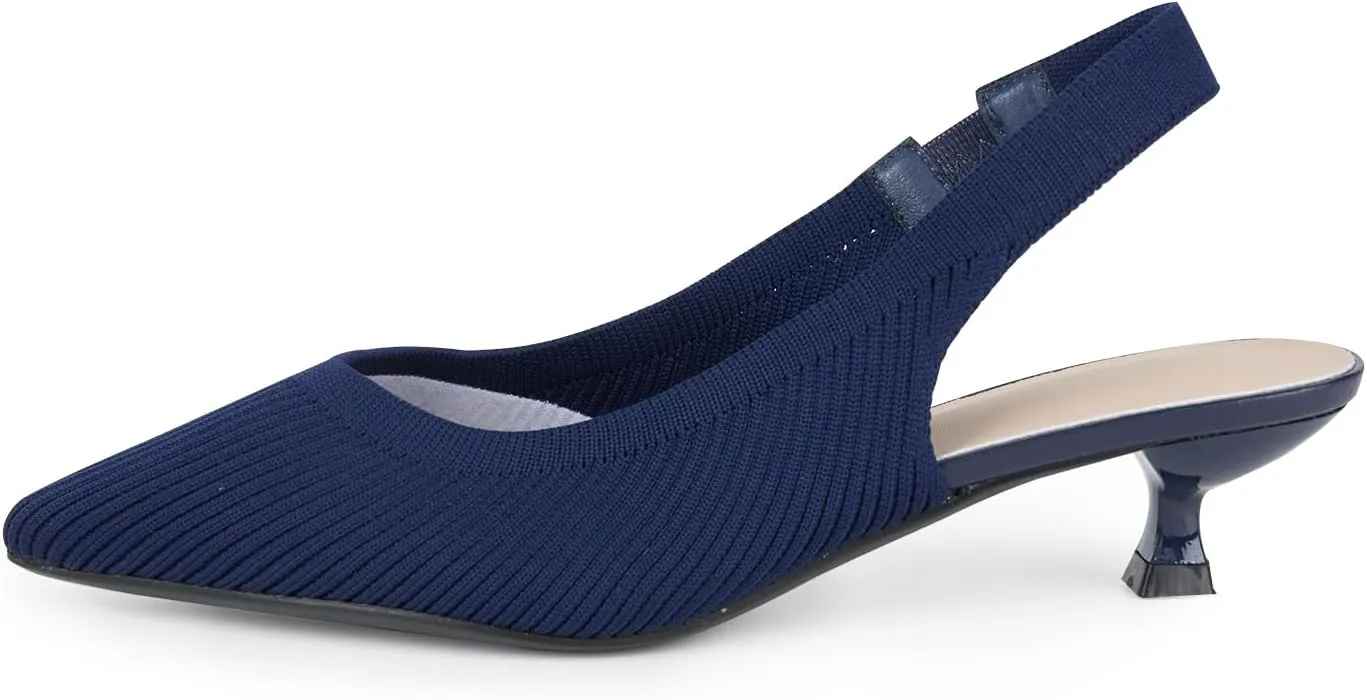 YEOJOU Women's Closed Toe Slingback Heels Kitten Heel Knit Pumps Dress Shoes