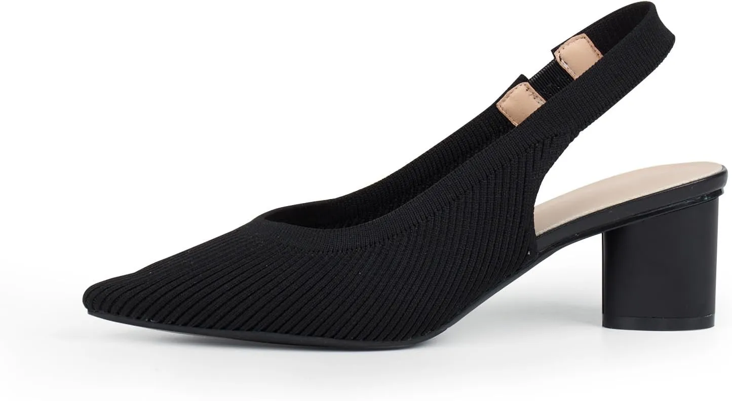 YEOJOU Women's Closed Toe Slingback Heels Kitten Heel Knit Pumps Dress Shoes