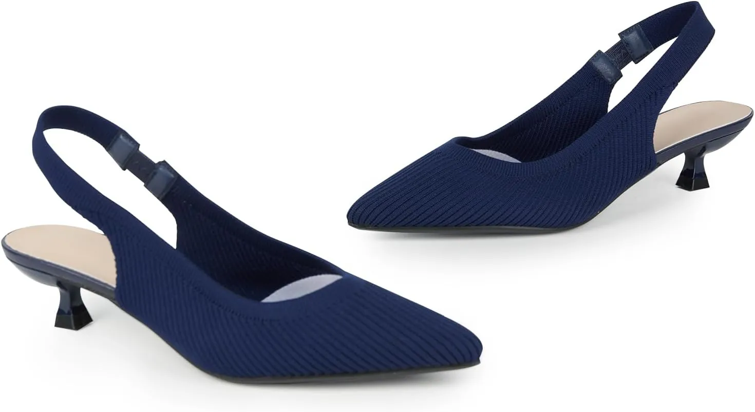 YEOJOU Women's Closed Toe Slingback Heels Kitten Heel Knit Pumps Dress Shoes