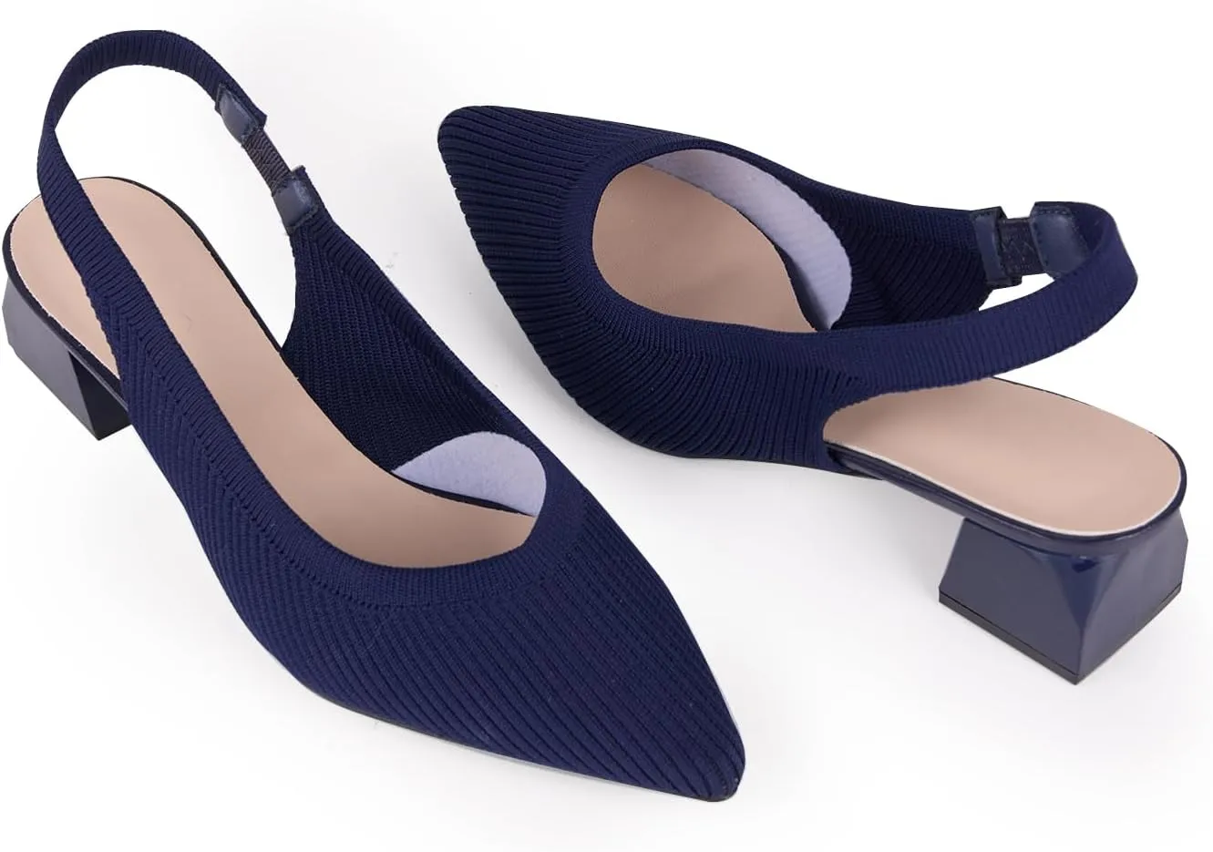 YEOJOU Women's Closed Toe Slingback Heels Kitten Heel Knit Pumps Dress Shoes