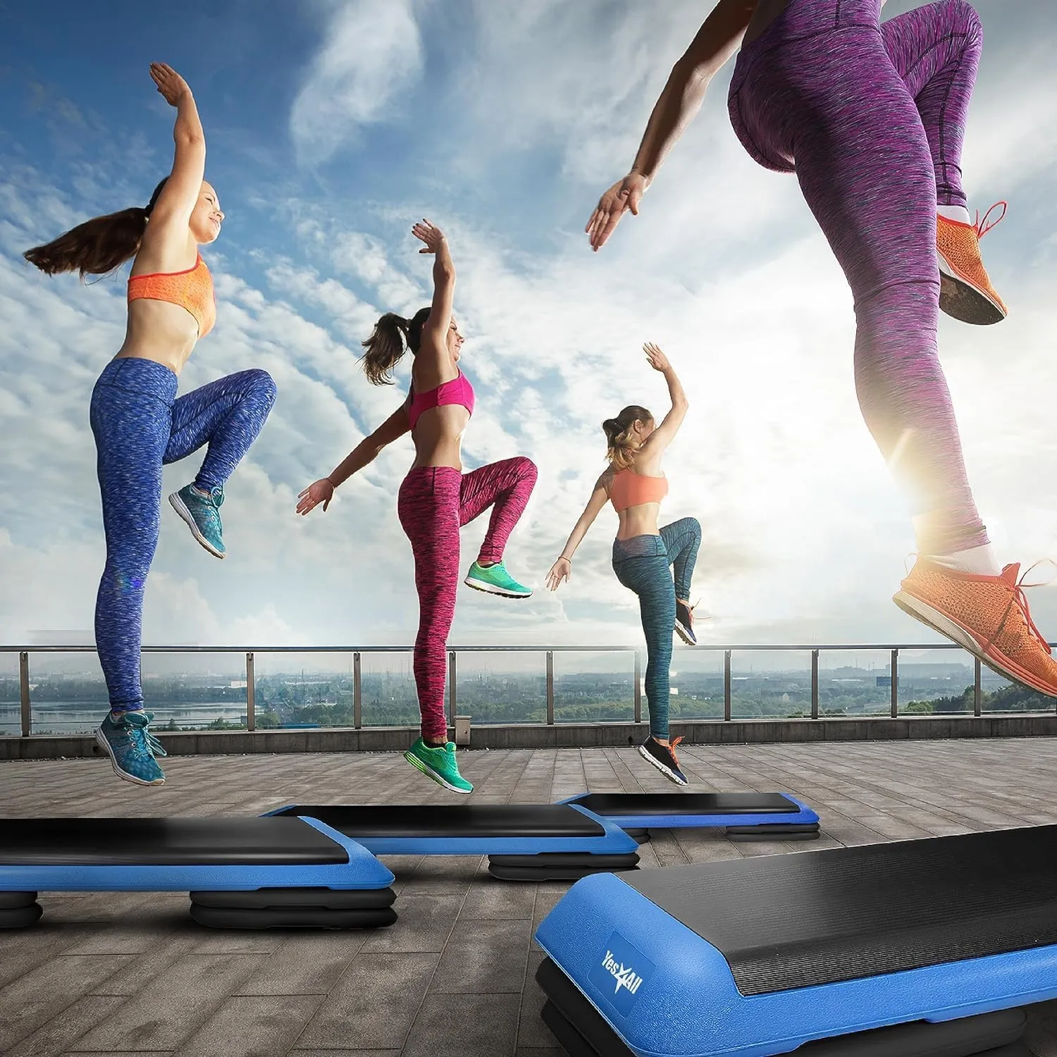 Yes4All Adjustable Workout Aerobic Exercise Step Platform Health Club Size with 4 Adjustable Risers Included and Extra Risers Options