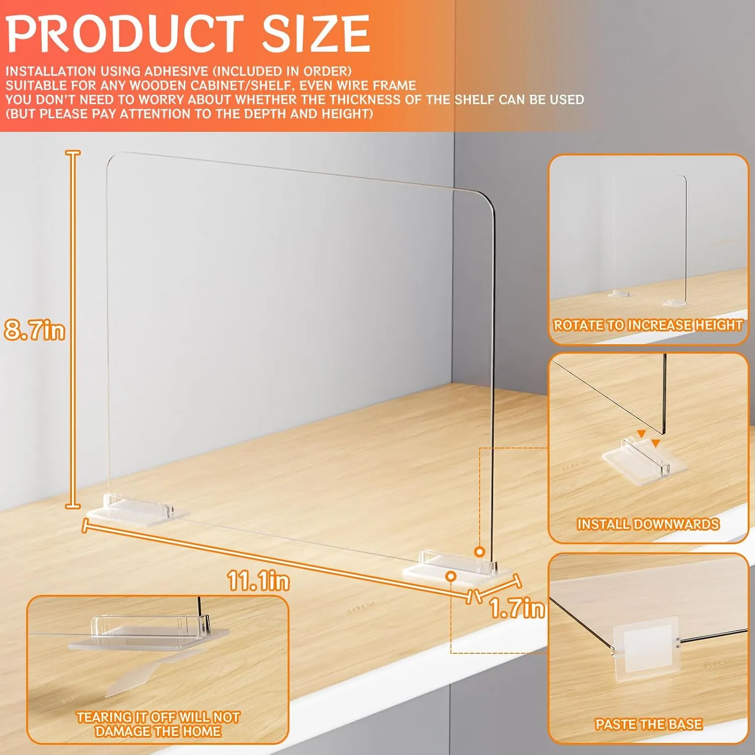Yieach Clear Shelf Dividers for Closet Organization - Command Strips Installation Suitable for All Wood Shelves - 8 Pack Shelf Separators in Closet,Shelf Organizer for Bedroom,Jean,Tshirt,Bookshelf