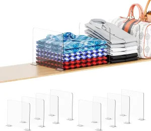 Yieach Clear Shelf Dividers for Closet Organization - Command Strips Installation Suitable for All Wood Shelves - 8 Pack Shelf Separators in Closet,Shelf Organizer for Bedroom,Jean,Tshirt,Bookshelf