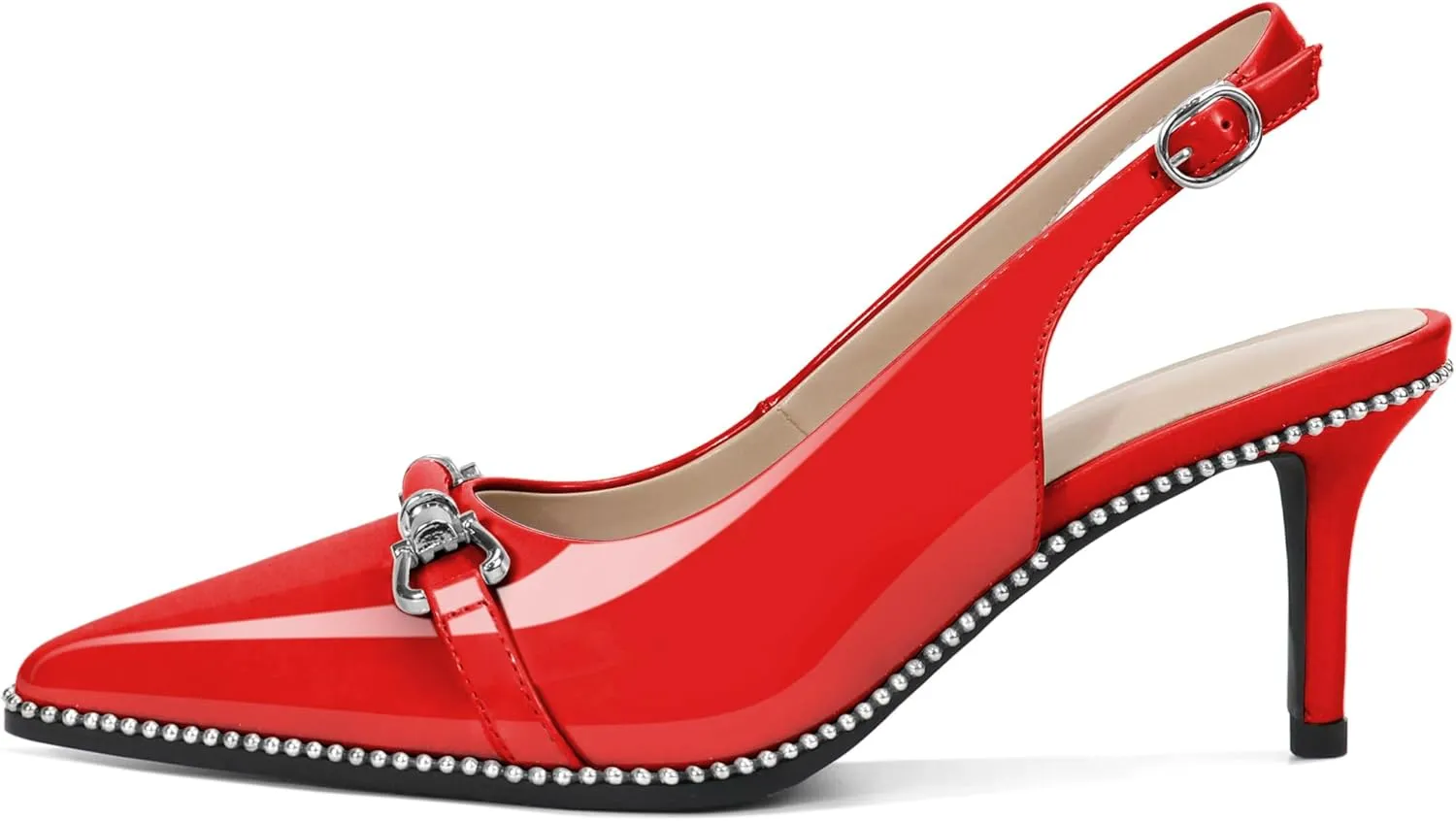 YODEKS Slingback Kitten Heels Women's Pointed Toe Low Heel Pumps 2.5 Inch Beaded Metal Buckle Shoes US Size 5-13