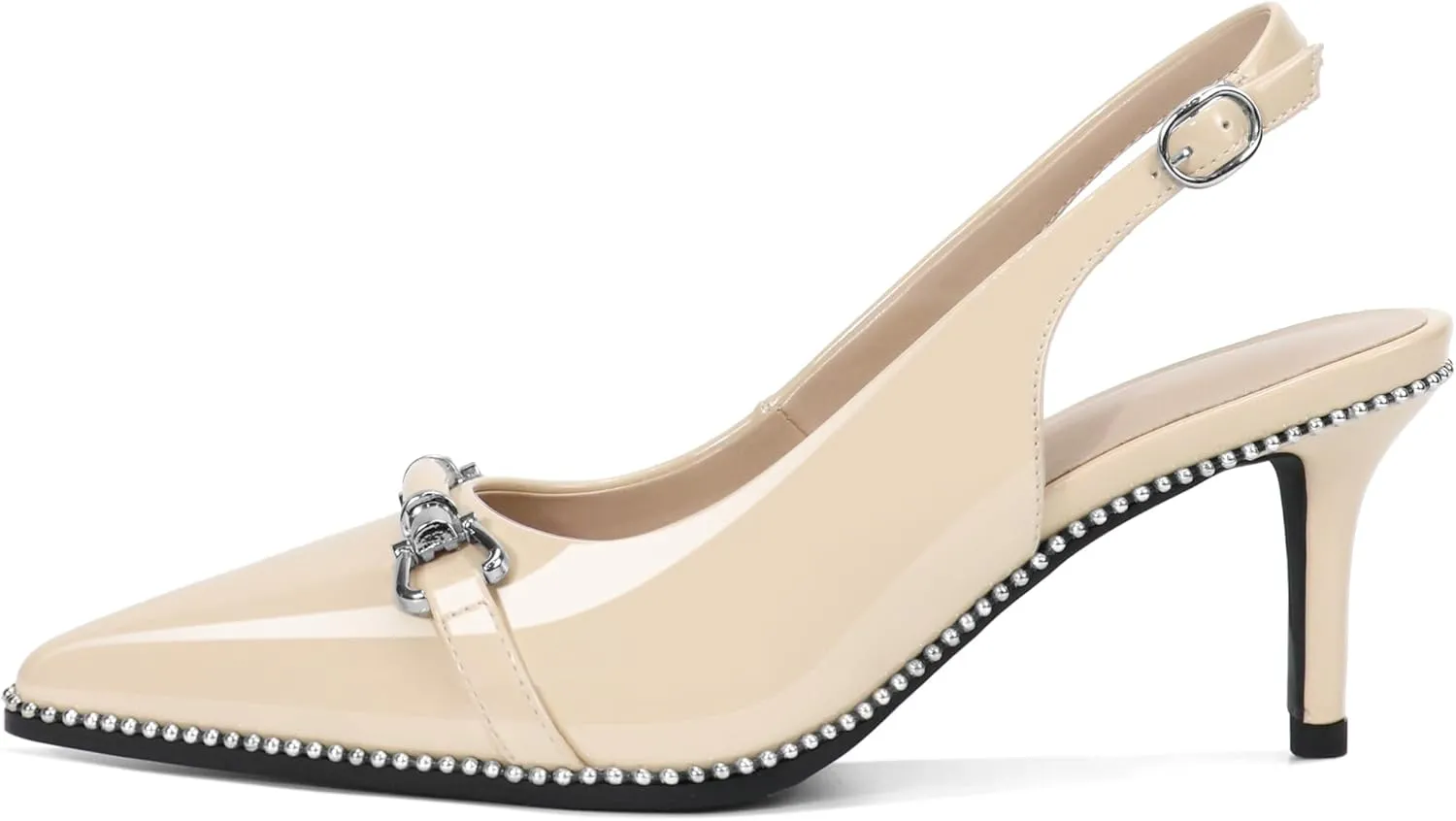 YODEKS Slingback Kitten Heels Women's Pointed Toe Low Heel Pumps 2.5 Inch Beaded Metal Buckle Shoes US Size 5-13