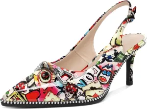 YODEKS Slingback Kitten Heels Women's Pointed Toe Low Heel Pumps 2.5 Inch Beaded Metal Buckle Shoes US Size 5-13