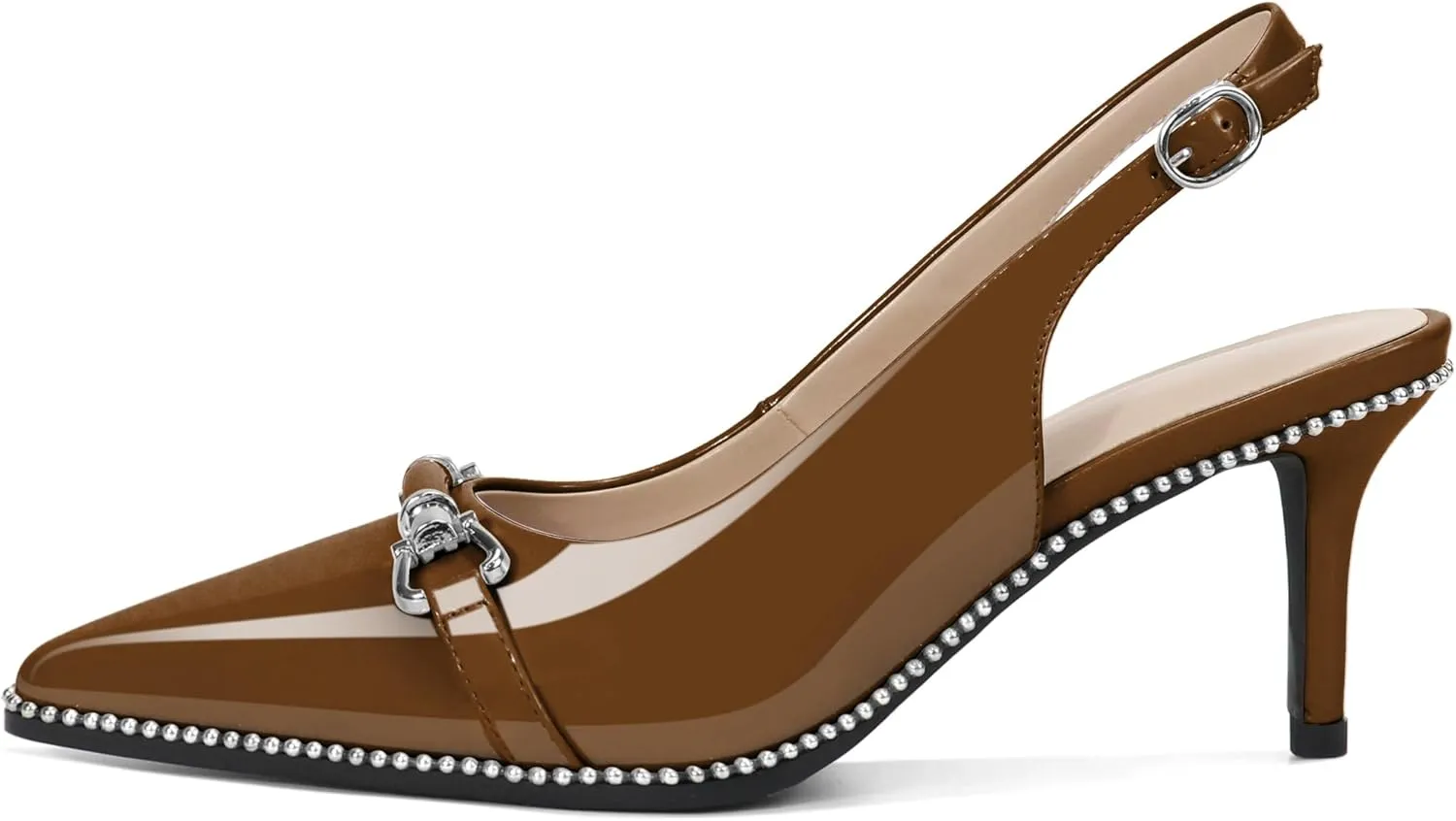 YODEKS Slingback Kitten Heels Women's Pointed Toe Low Heel Pumps 2.5 Inch Beaded Metal Buckle Shoes US Size 5-13