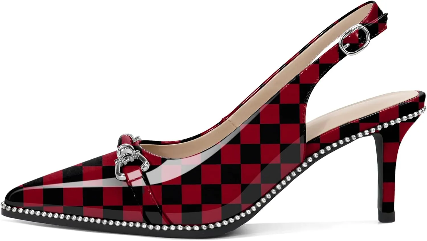 YODEKS Slingback Kitten Heels Women's Pointed Toe Low Heel Pumps 2.5 Inch Beaded Metal Buckle Shoes US Size 5-13