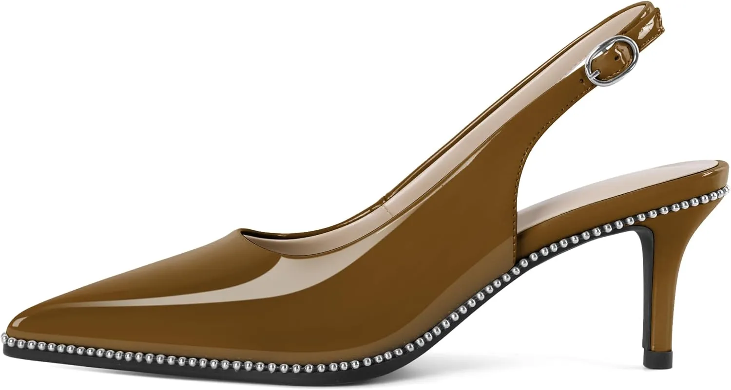 YODEKS Slingback Kitten Heels Women's Pointed Toe Low Heel Pumps 2.5 Inch Shoes Size 5-13