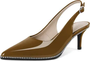 YODEKS Slingback Kitten Heels Women's Pointed Toe Low Heel Pumps 2.5 Inch Shoes Size 5-13