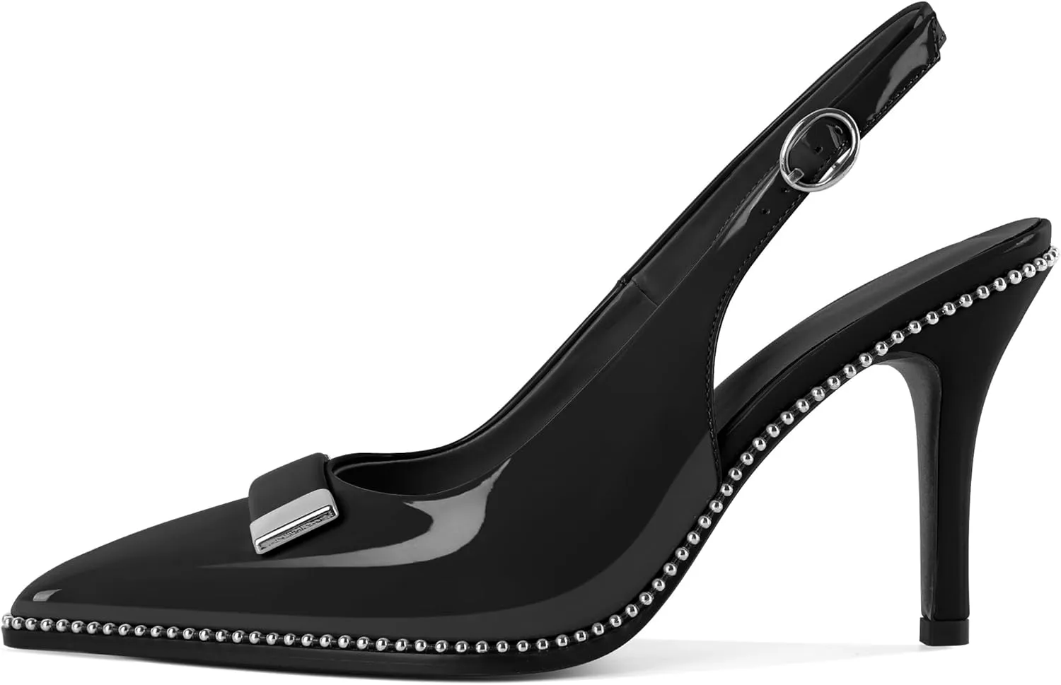 YODEKS Womens Slingback Heels Pointed Toe Beaded High Heel Pumps 3.5 Inch Metal Buckle Shoes US Size 5-13