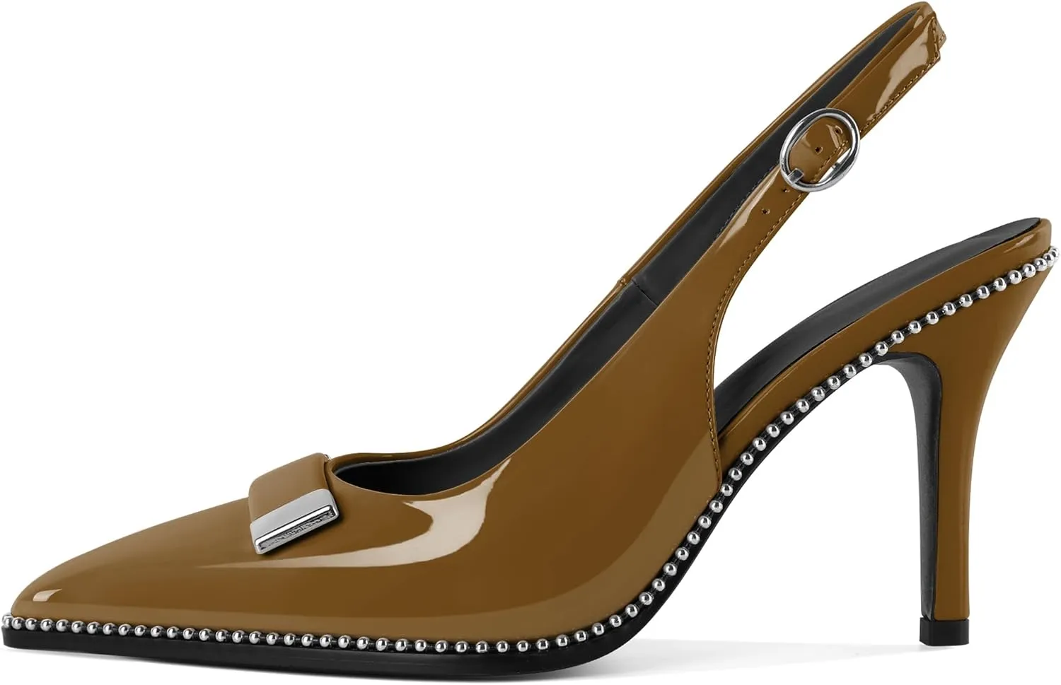 YODEKS Womens Slingback Heels Pointed Toe Beaded High Heel Pumps 3.5 Inch Metal Buckle Shoes US Size 5-13