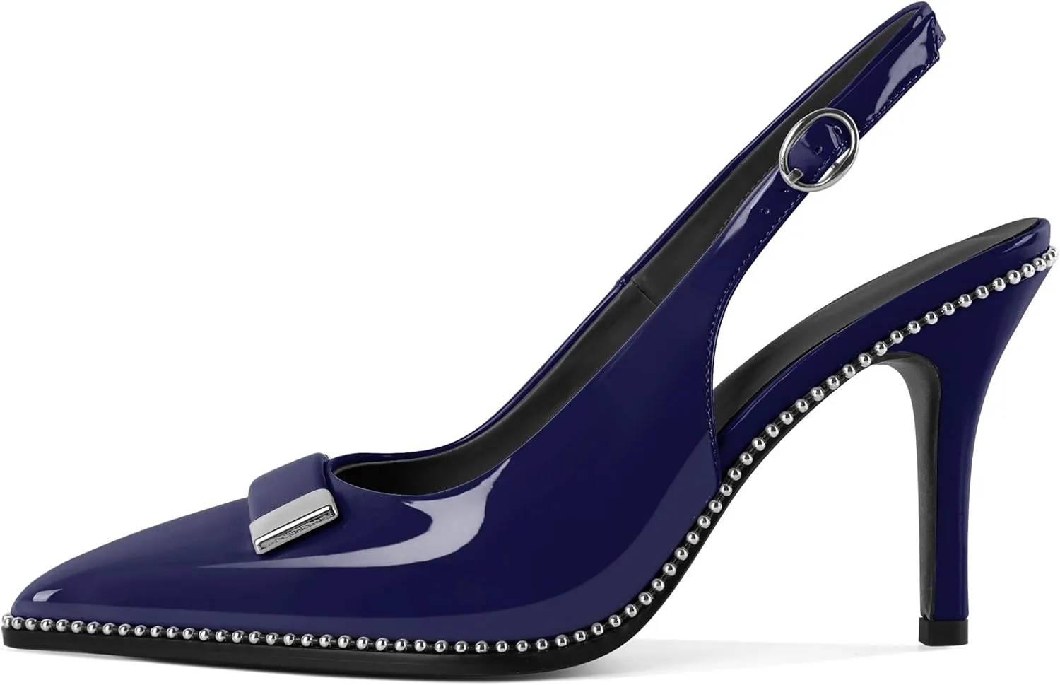 YODEKS Womens Slingback Heels Pointed Toe Beaded High Heel Pumps 3.5 Inch Metal Buckle Shoes US Size 5-13