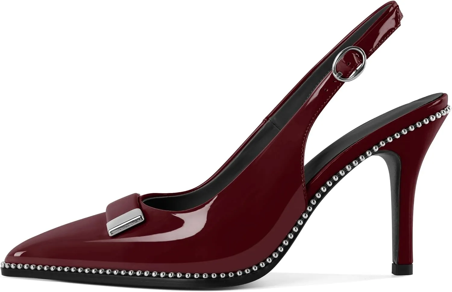 YODEKS Womens Slingback Heels Pointed Toe Beaded High Heel Pumps 3.5 Inch Metal Buckle Shoes US Size 5-13