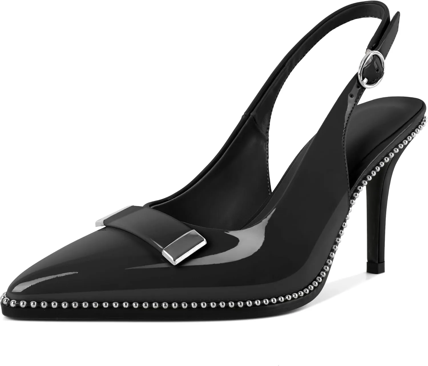 YODEKS Womens Slingback Heels Pointed Toe Beaded High Heel Pumps 3.5 Inch Metal Buckle Shoes US Size 5-13