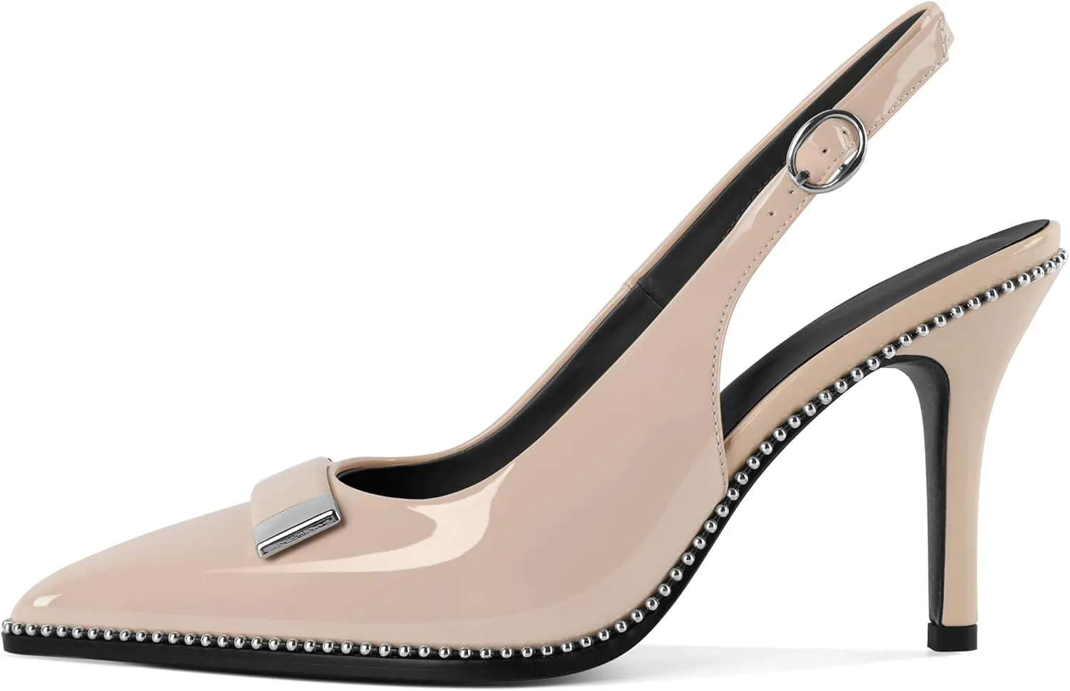 YODEKS Womens Slingback Heels Pointed Toe Beaded High Heel Pumps 3.5 Inch Metal Buckle Shoes US Size 5-13