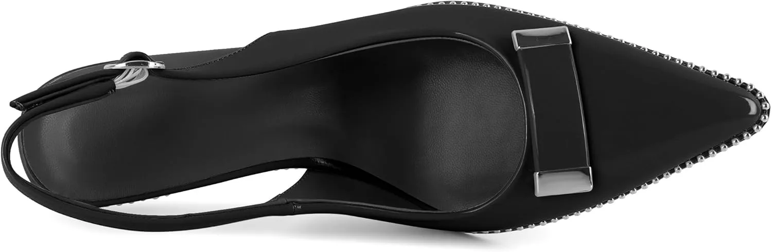 YODEKS Womens Slingback Heels Pointed Toe Beaded High Heel Pumps 3.5 Inch Metal Buckle Shoes US Size 5-13