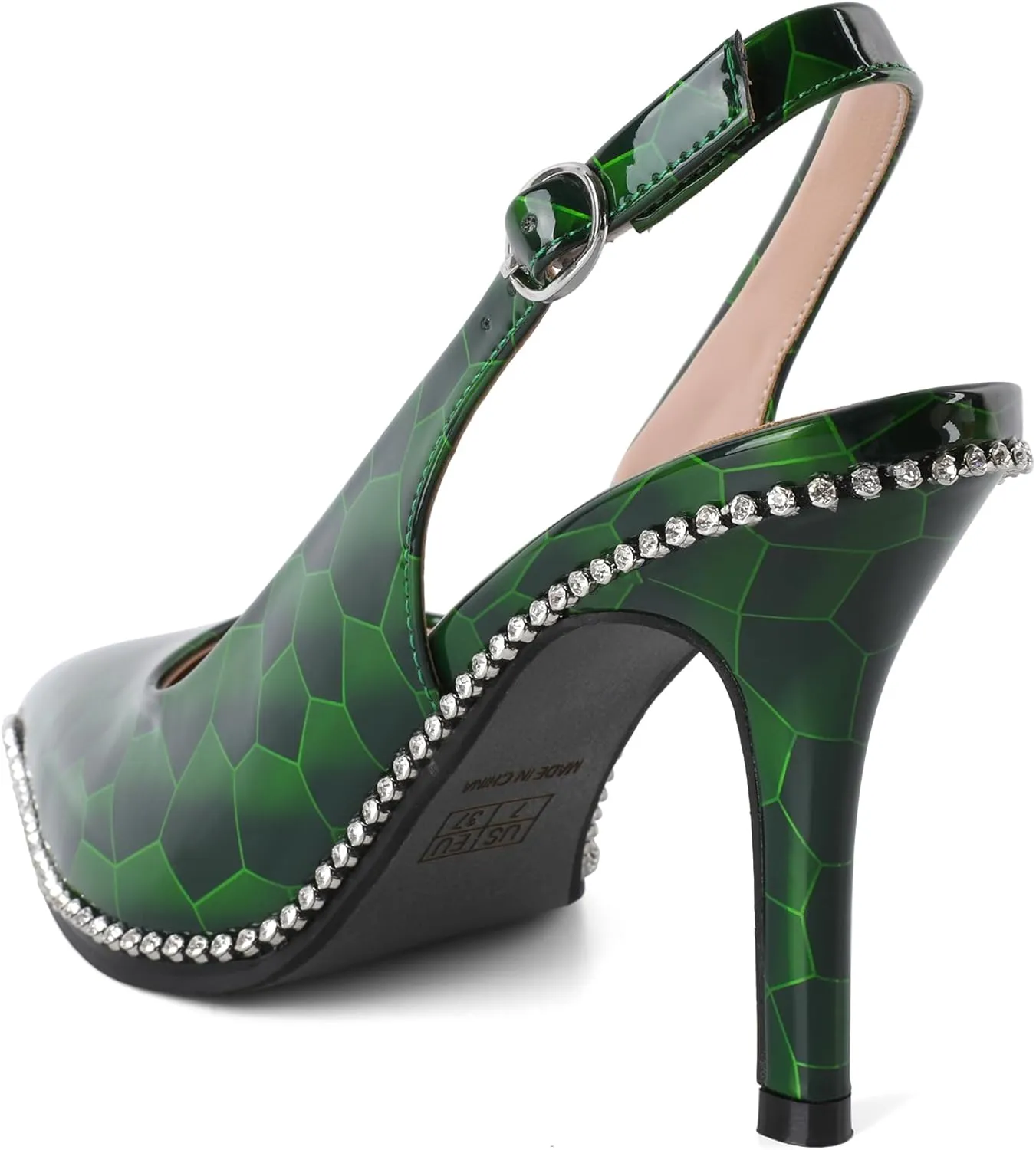 YODEKS Women's Slingback Heels Pointed Toe Stiletto High Heel Pumps 3.5 Inch Rhinestone Shoes Size 5-13