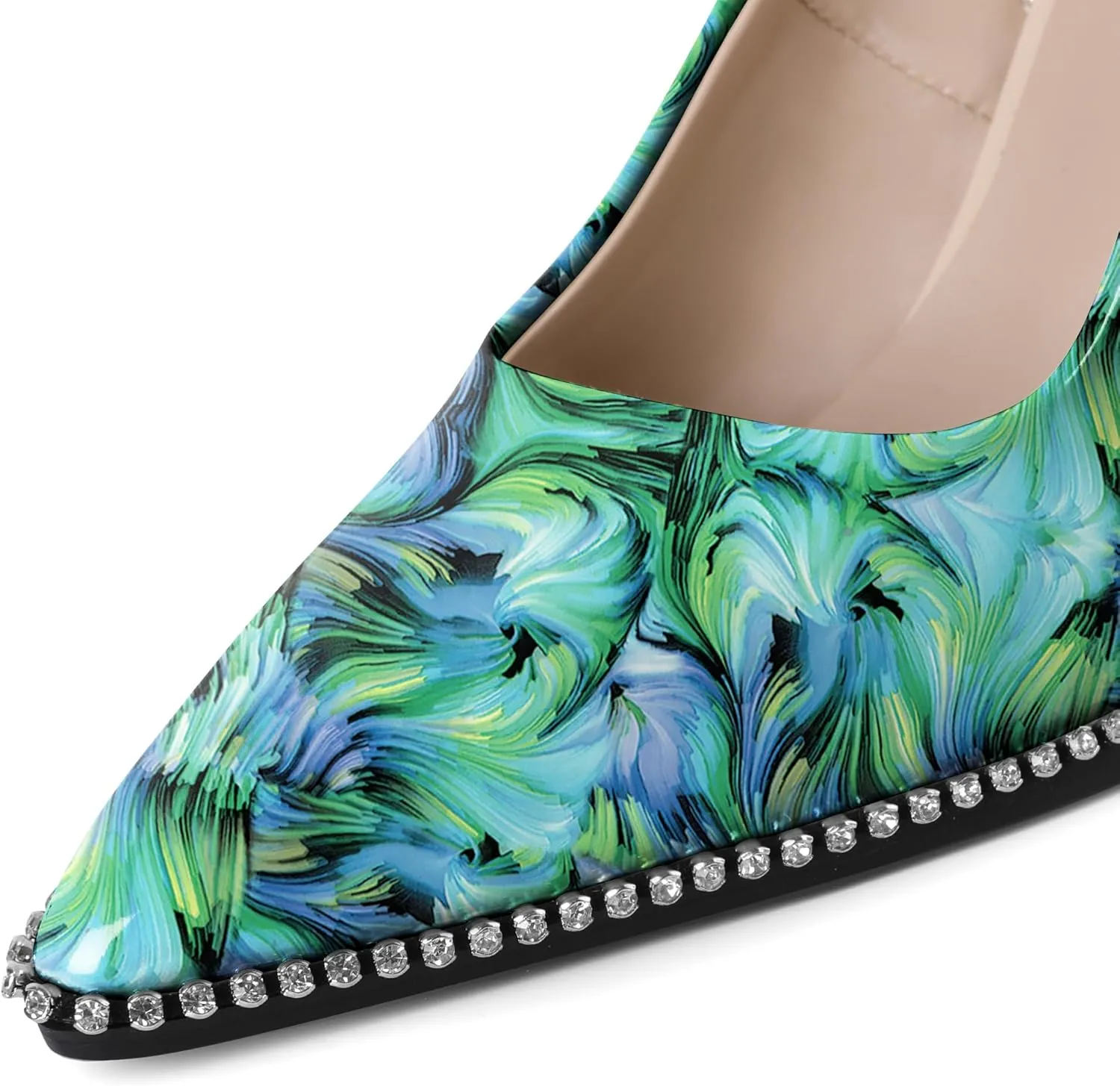 YODEKS Women's Slingback Heels Pointed Toe Stiletto High Heel Pumps 3.5 Inch Rhinestone Shoes Size 5-13