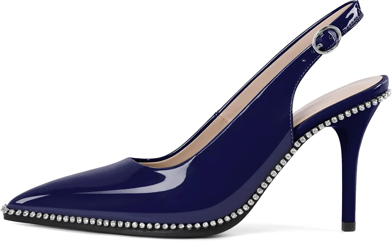 YODEKS Women's Slingback Heels Pointed Toe Stiletto High Heel Pumps 3.5 Inch Rhinestone Shoes Size 5-13