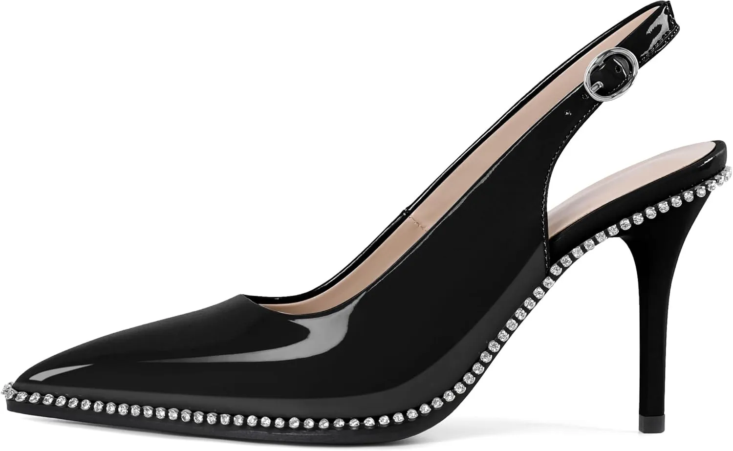 YODEKS Women's Slingback Heels Pointed Toe Stiletto High Heel Pumps 3.5 Inch Rhinestone Shoes Size 5-13