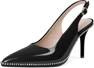 YODEKS Women's Slingback Heels Pointed Toe Stiletto High Heel Pumps 3.5 Inch Rhinestone Shoes Size 5-13