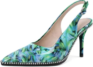 YODEKS Women's Slingback Heels Pointed Toe Stiletto High Heel Pumps 3.5 Inch Rhinestone Shoes Size 5-13