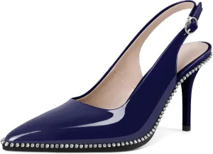YODEKS Women's Slingback Heels Pointed Toe Stiletto High Heel Pumps 3.5 Inch Rhinestone Shoes Size 5-13