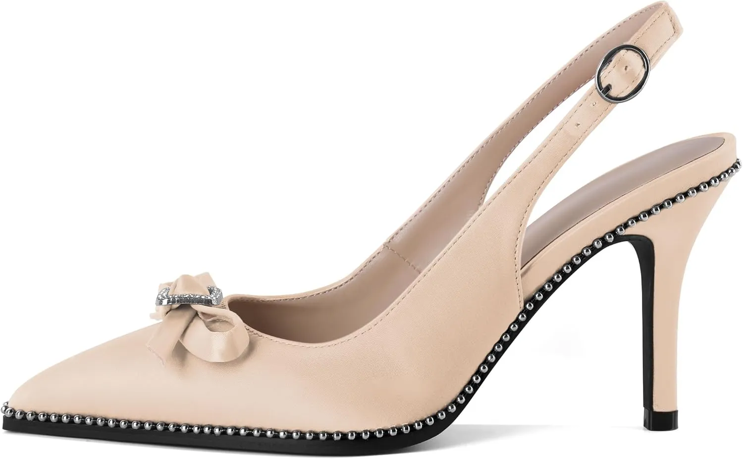 YODEKS Women's Slingback Heels Rhinestone Beaded Pointed Toe Stiletto High Heels Pumps 3.5 Inch Satin Shoes US US Size 5-13