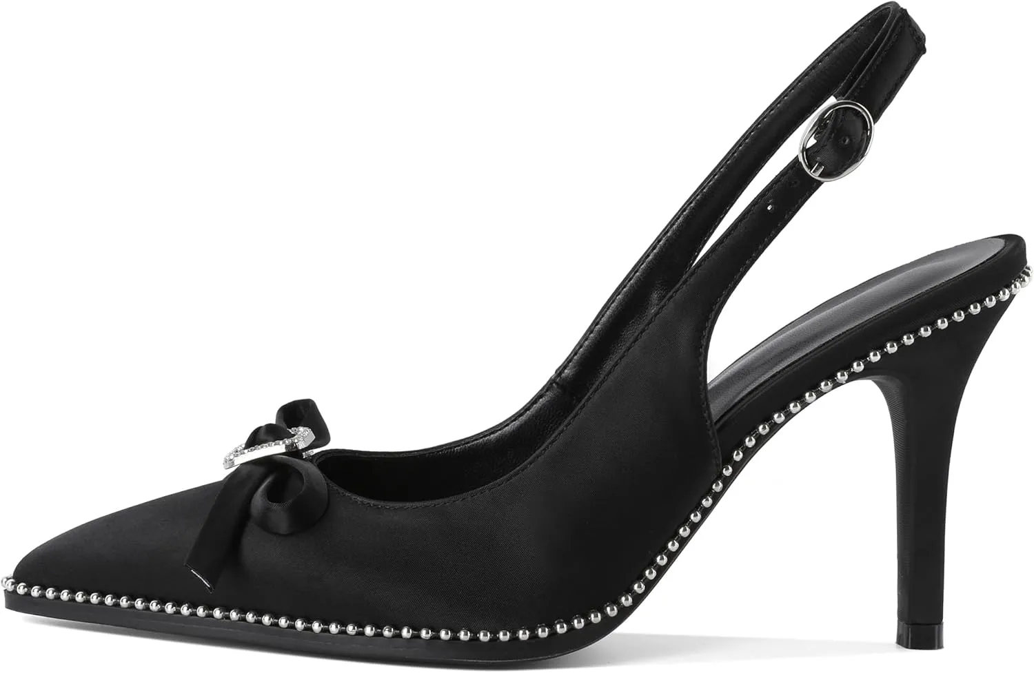YODEKS Women's Slingback Heels Rhinestone Beaded Pointed Toe Stiletto High Heels Pumps 3.5 Inch Satin Shoes US US Size 5-13