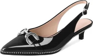 YODEKS Women's Slingback Kitten Heels Pointed Toe Low Heel Beaded Pumps 1.5 Inch Metal Buckle Shoes Size 5-13