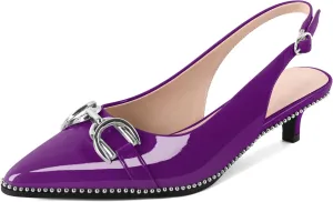 YODEKS Women's Slingback Kitten Heels Pointed Toe Low Heel Beaded Pumps 1.5 Inch Metal Buckle Shoes Size 5-13