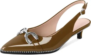 YODEKS Women's Slingback Kitten Heels Pointed Toe Low Heel Beaded Pumps 1.5 Inch Metal Buckle Shoes Size 5-13