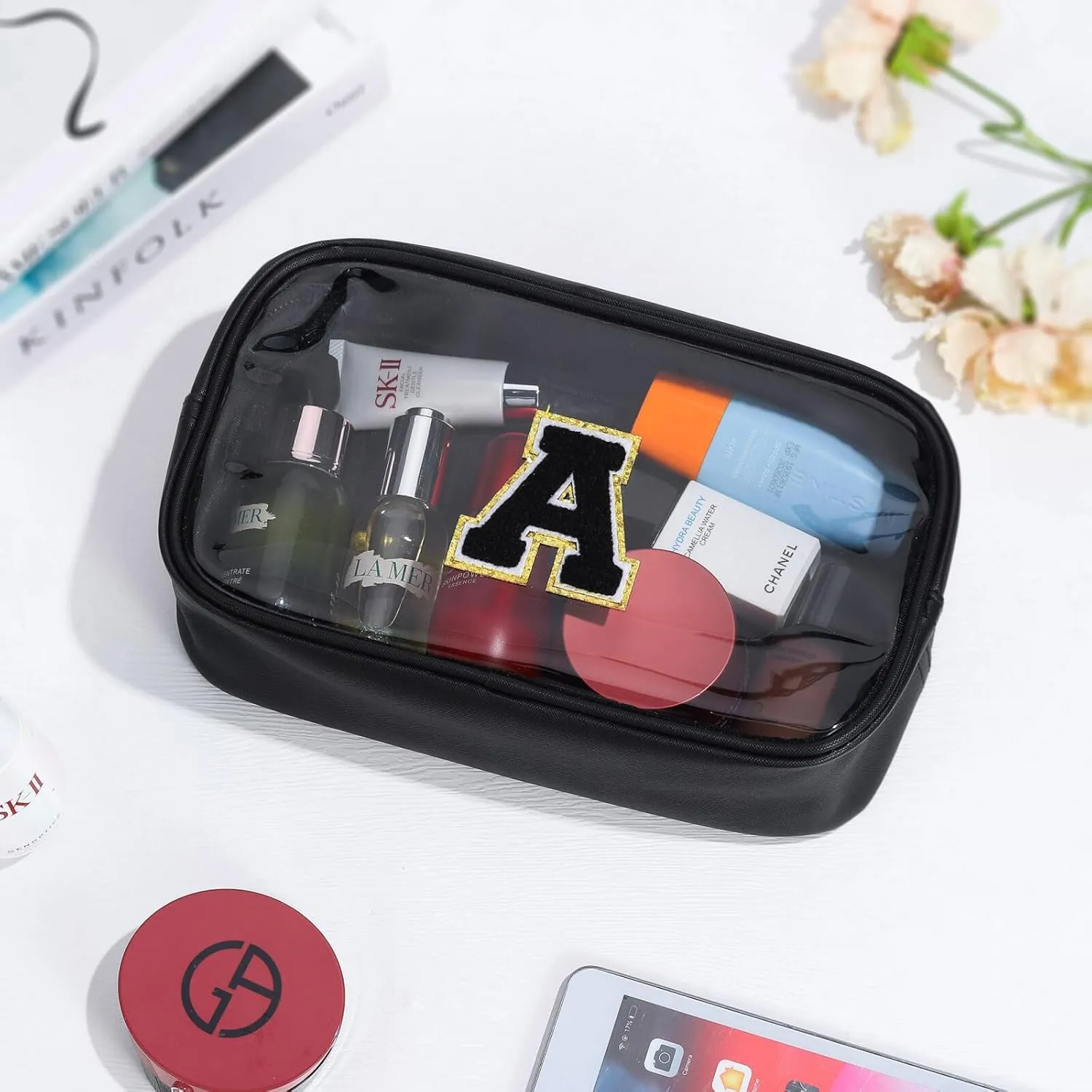 YOOLIFE Birthday Gifts for Her Wife Travel Makeup Bag Toiletry Bag for Women, Clear Makeup Bag Cosmetic Bag Travel Accessories Birthday Gifts Teacher Mother Wife Girlfriend Bride Gifts Black K