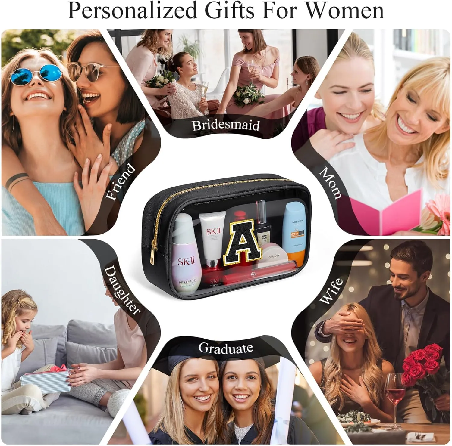 YOOLIFE Birthday Gifts for Her Wife Travel Makeup Bag Toiletry Bag for Women, Clear Makeup Bag Cosmetic Bag Travel Accessories Birthday Gifts Teacher Mother Wife Girlfriend Bride Gifts Black K