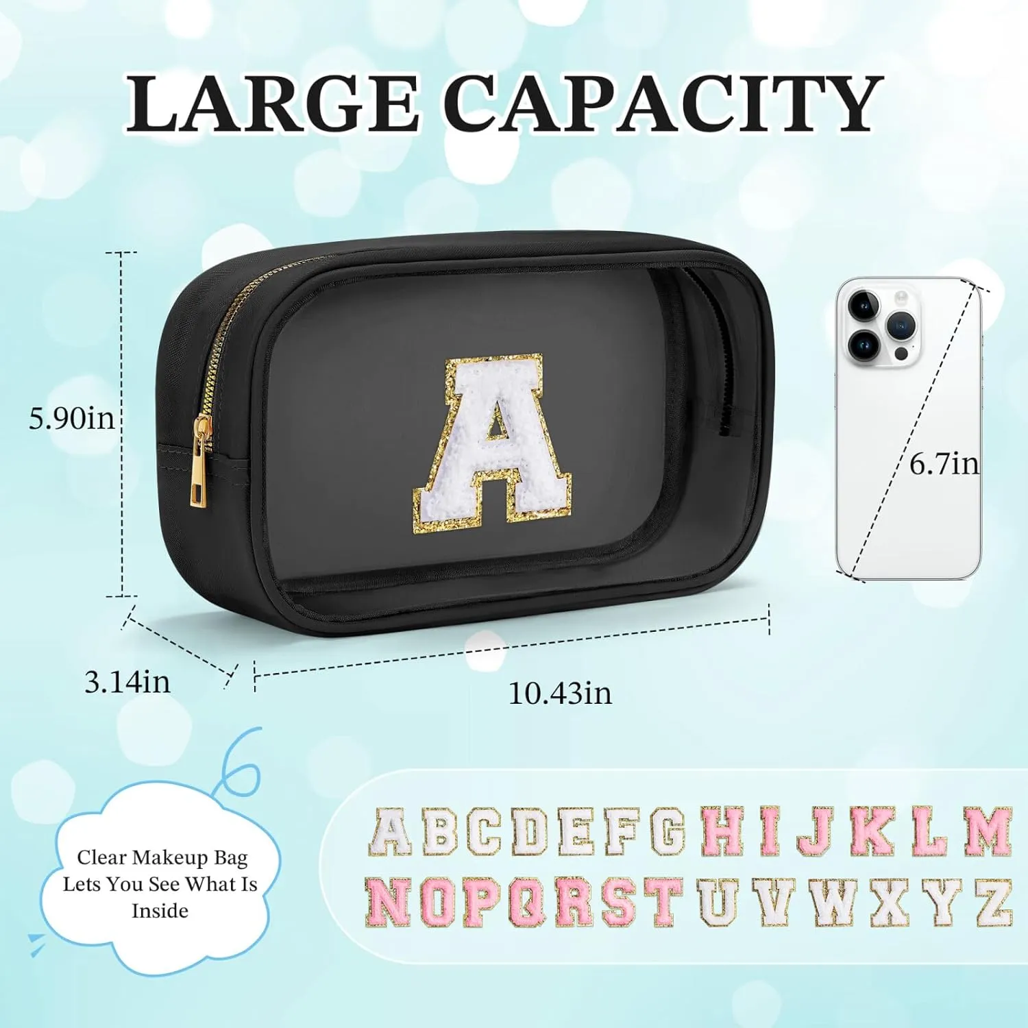 YOOLIFE Birthday Gifts for Her Wife Travel Makeup Bag Toiletry Bag for Women, Clear Makeup Bag Cosmetic Bag Travel Accessories Birthday Gifts Teacher Mother Wife Girlfriend Bride Gifts Black K