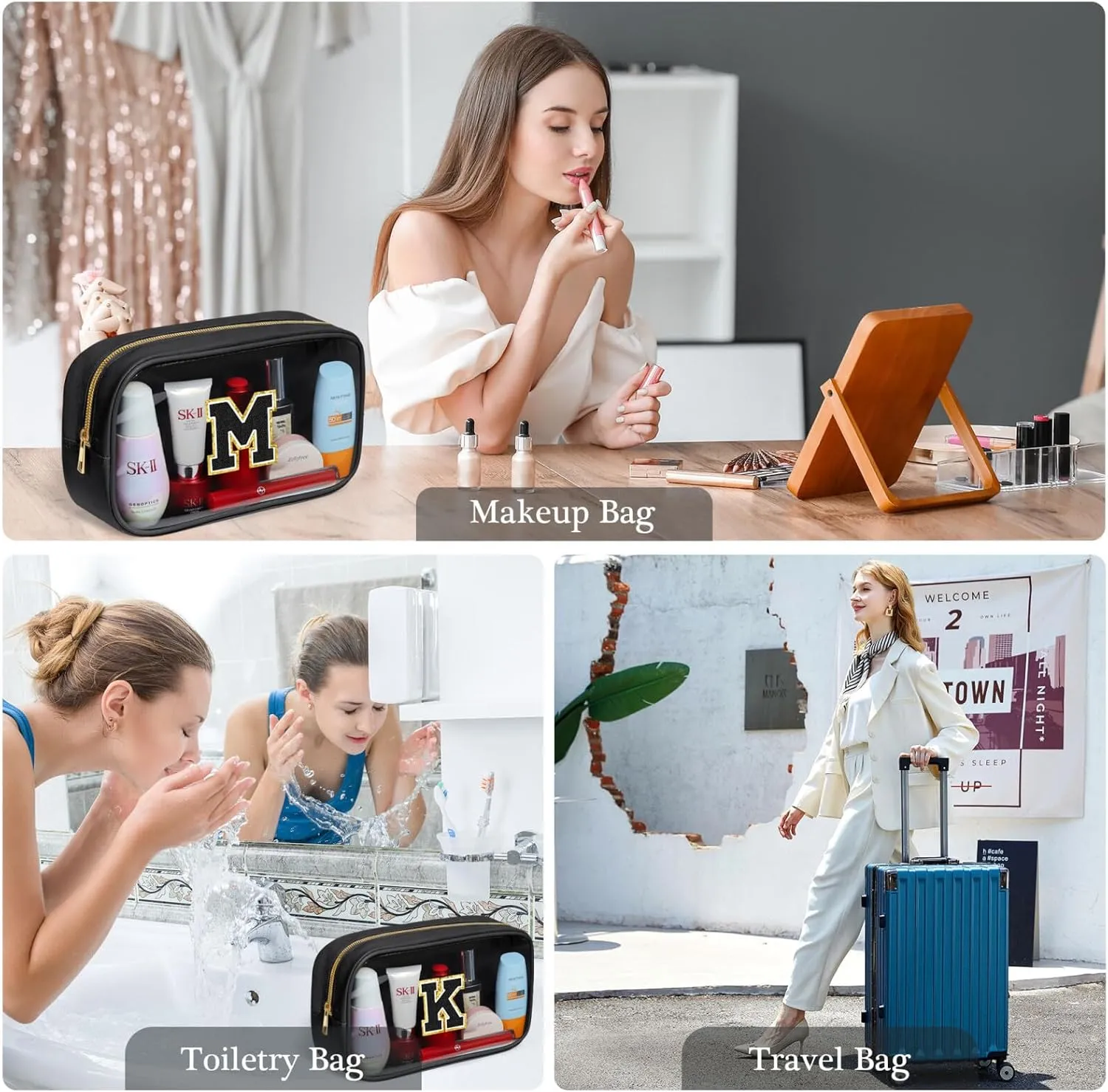 YOOLIFE Birthday Gifts for Her Wife Travel Makeup Bag Toiletry Bag for Women, Clear Makeup Bag Cosmetic Bag Travel Accessories Birthday Gifts Teacher Mother Wife Girlfriend Bride Gifts Black K