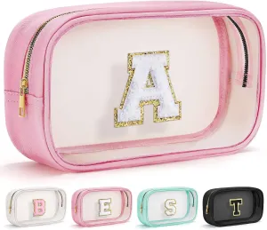 YOOLIFE Graduation Teacher Gifts Initial Clear Makeup Bag Birthday Gift Travel Toiletry Bag Preppy Cosmetic Bag Birthday Gift for Girls Kids Travel Essentials Clear Toiletry Bag A