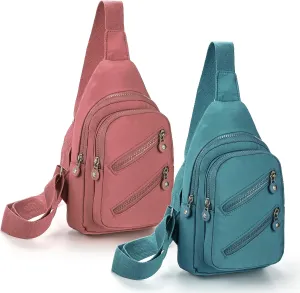 Youeon 2 Pack Sling Bag for Women, Small Chest Bag, Crossbody Bag, Sling Backpack for Work, Travel, Hiking, Outdoors, Pink & Green